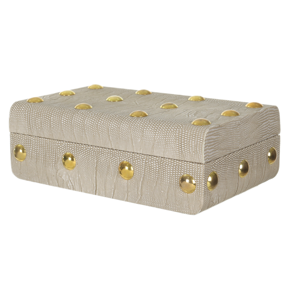 CAIXA DECORATIVA MDF COM REVEST PU DOTS (CINZA) 24X15X8cm