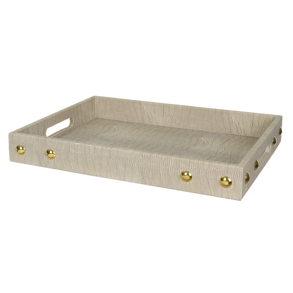 BANDEJA DECORATIVA MDF COM REVEST PU DOTS (CINZA) 5X40X30cm