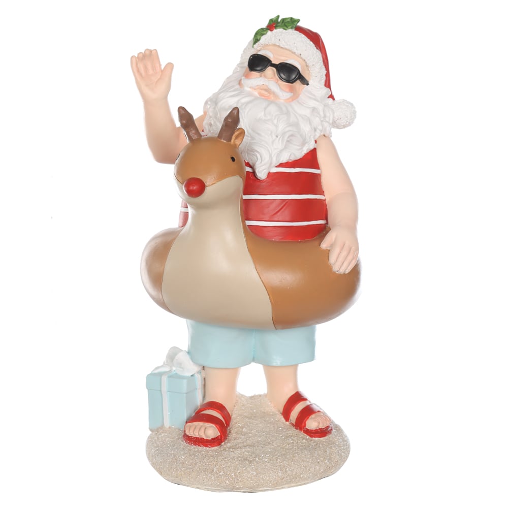 RESINA NATAL PAPAI NOEL NA PRAIA (VERMELHO AZUL) 24,5X14,5cm