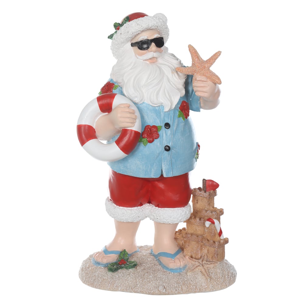 RESINA NATAL PAPAI NOEL NA PRAIA (VERMELHO AZUL) 24,5X11cm
