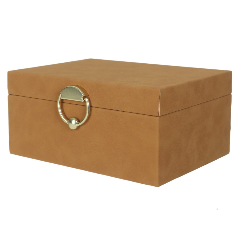 CAIXA DECORATIVA MDF COM REVEST PU (MARROM DOURADO) 24X18X11cm