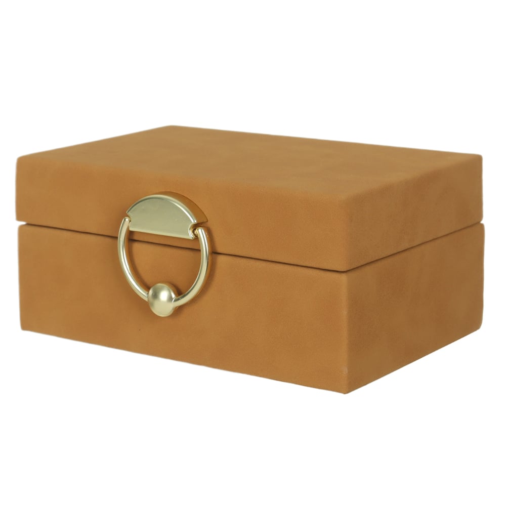 CAIXA DECORATIVA MDF COM REVEST PU (MARROM DOURADO) 18X12X8cm