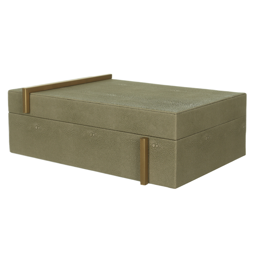 CAIXA DECORATIVA MDF COM REVEST PU (FENDI DOURADO) 30X19X9,4cm