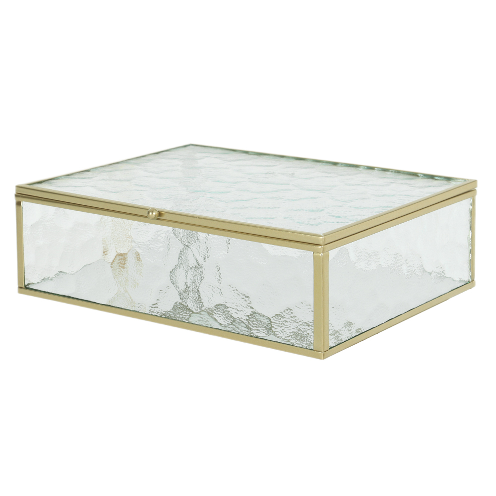 CAIXA DECORATIVA VIDRO E METAL (TRANSPARENTE DOURADO) 6X20X16cm