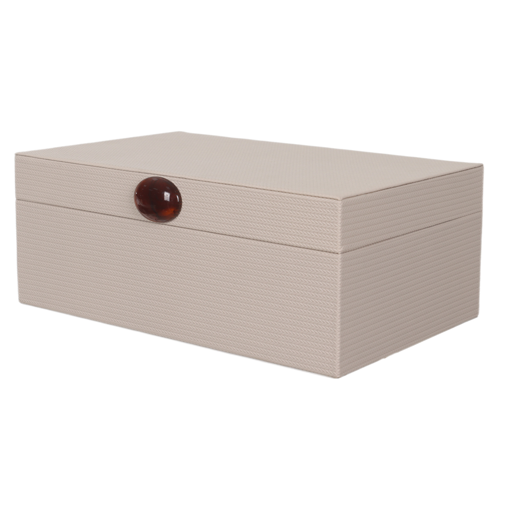 CAIXA DECORATIVA MDF COM REVEST PU (OFF WHITE) 28X18X10,7cm