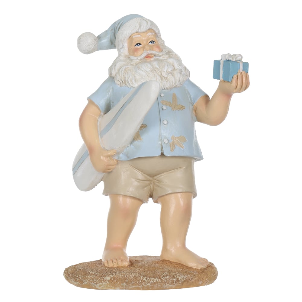 RESINA NATAL PAPAI NOEL SURFISTA (AZUL BEGE) 19,5X13cm