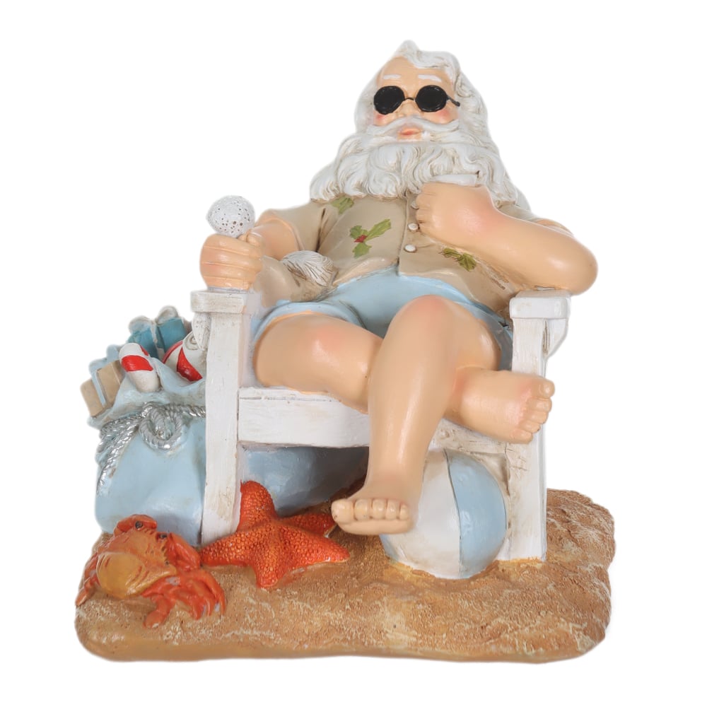 RESINA NATAL PAPAI NOEL NA PRAIA (AZUL BEGE) 14X14cm