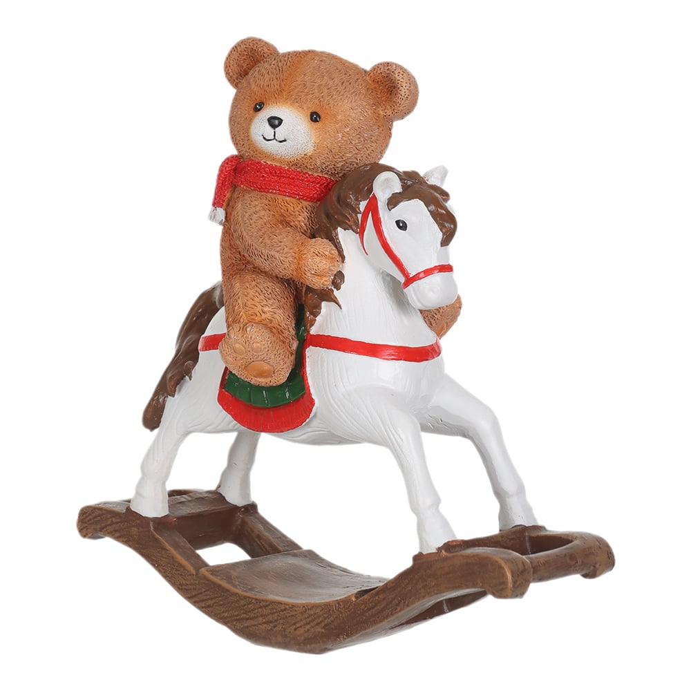 RESINA NATAL URSO C/CAVALINHO (VERMELHO BEGE) 19,5X19,5cm