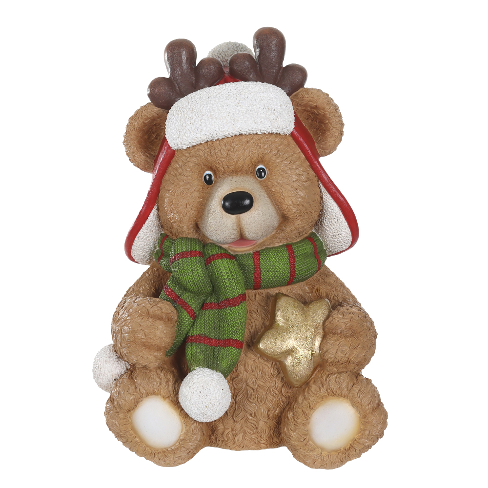 RESINA NATAL URSO SENTADO (VERMELHO BEGE) 38,5X26cm