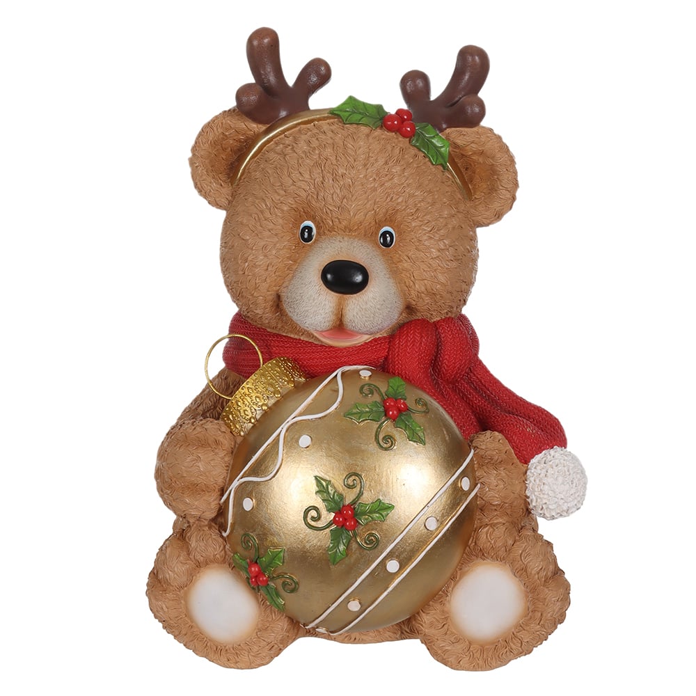 RESINA NATAL URSO SENTADO (VERMELHO BEGE) 39X27,5cm