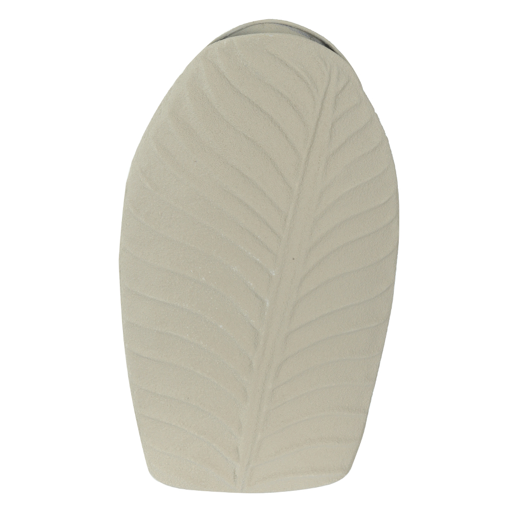 VASO DECORATIVO METAL FOLHA (OFF WHITE) 29,5X18X9,5cm