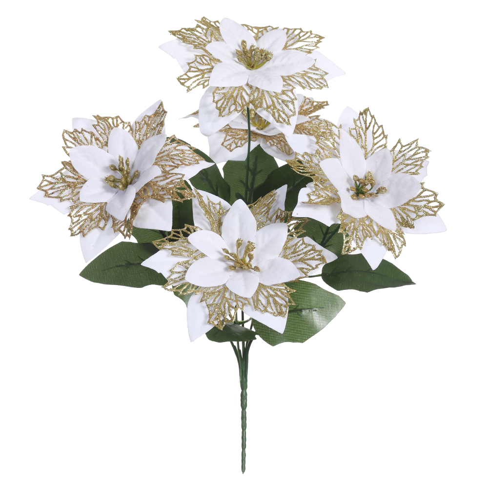 H.BICO DE PAPAGAIO NATAL X5 (BRANCO GLITTER DOURADO) 35cm 15d