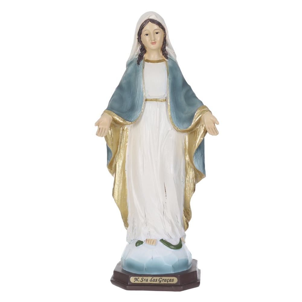 RESINA RELIGIOSA N.SRA DAS GRACAS. (BEGE AZUL) 21,5X9,5cm