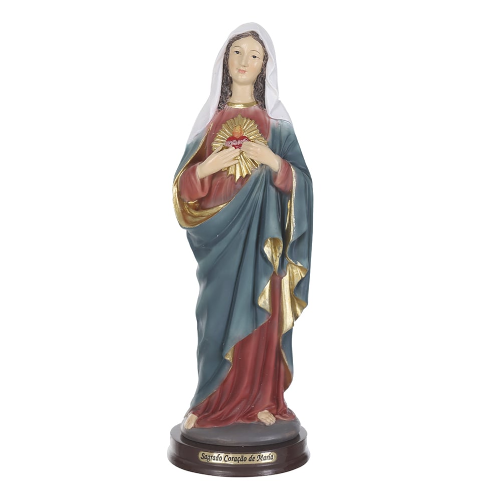 RESINA RELIGIOSA SAGRADO CORACAO. DE MARIA (VERMELHO AZUL) 21,5X7,5cm