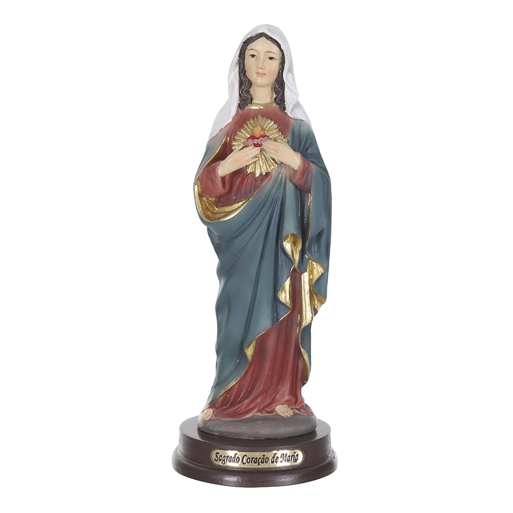 RESINA RELIGIOSA SAGRADO CORACAO. DE MARIA (VERMELHO AZUL) 14X5,5cm