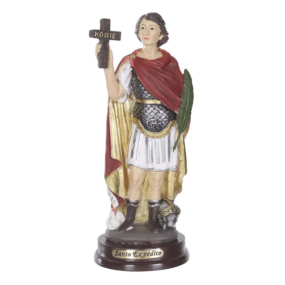 RESINA RELIGIOSA SANTO EXPEDITO. (VERMELHO BEGE) 14X6cm