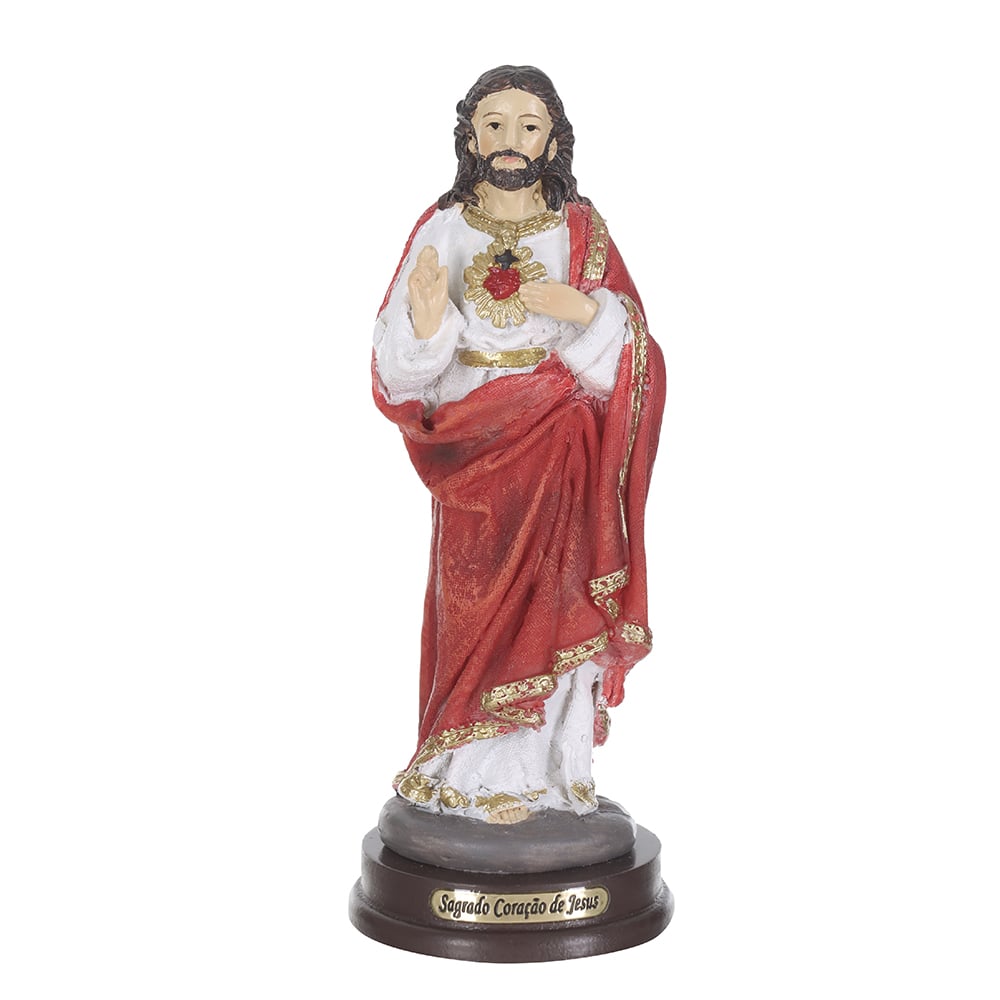 RESINA RELIGIOSA SAGRADO CORACAO. DE JESUS (VERMELHO DOURADO) 14X5,5cm