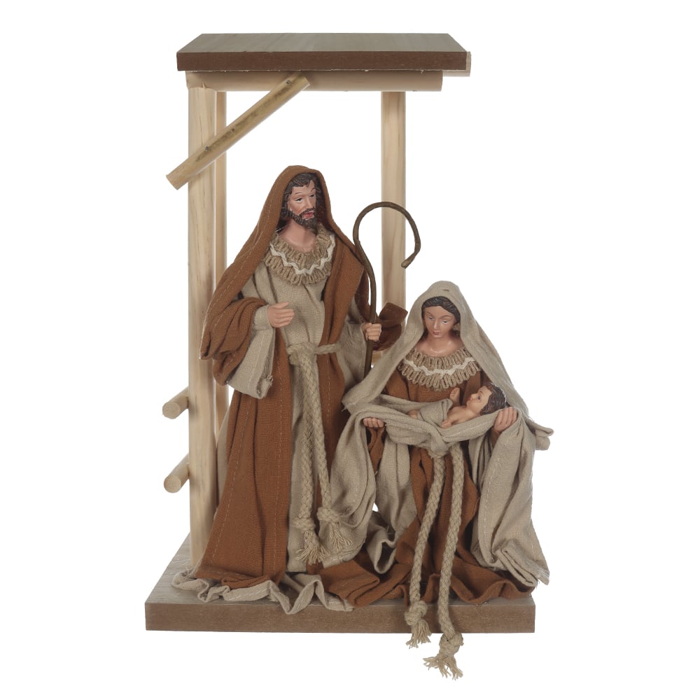 RESINA SACRA NATAL SAGRADA FAMILIA (BEGE MARROM) 32X20cm