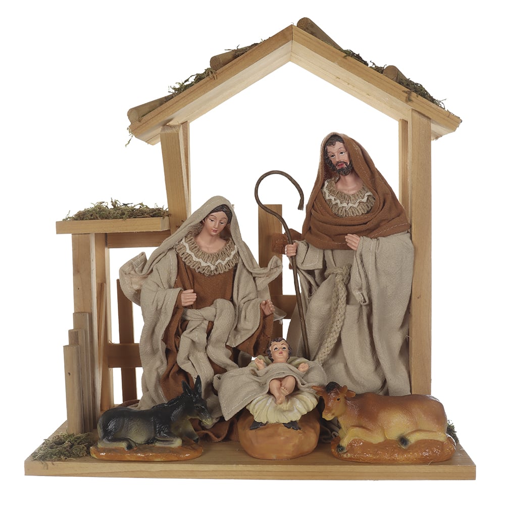 RESINA SACRA NATAL SAGRADA FAMILIA (BEGE MARROM) 31,5X30cm