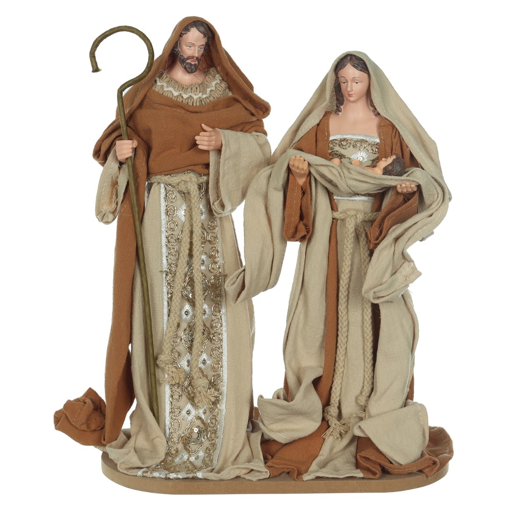 RESINA SACRA NATAL SAGRADA FAMILIA (BEGE MARROM) 33X26cm