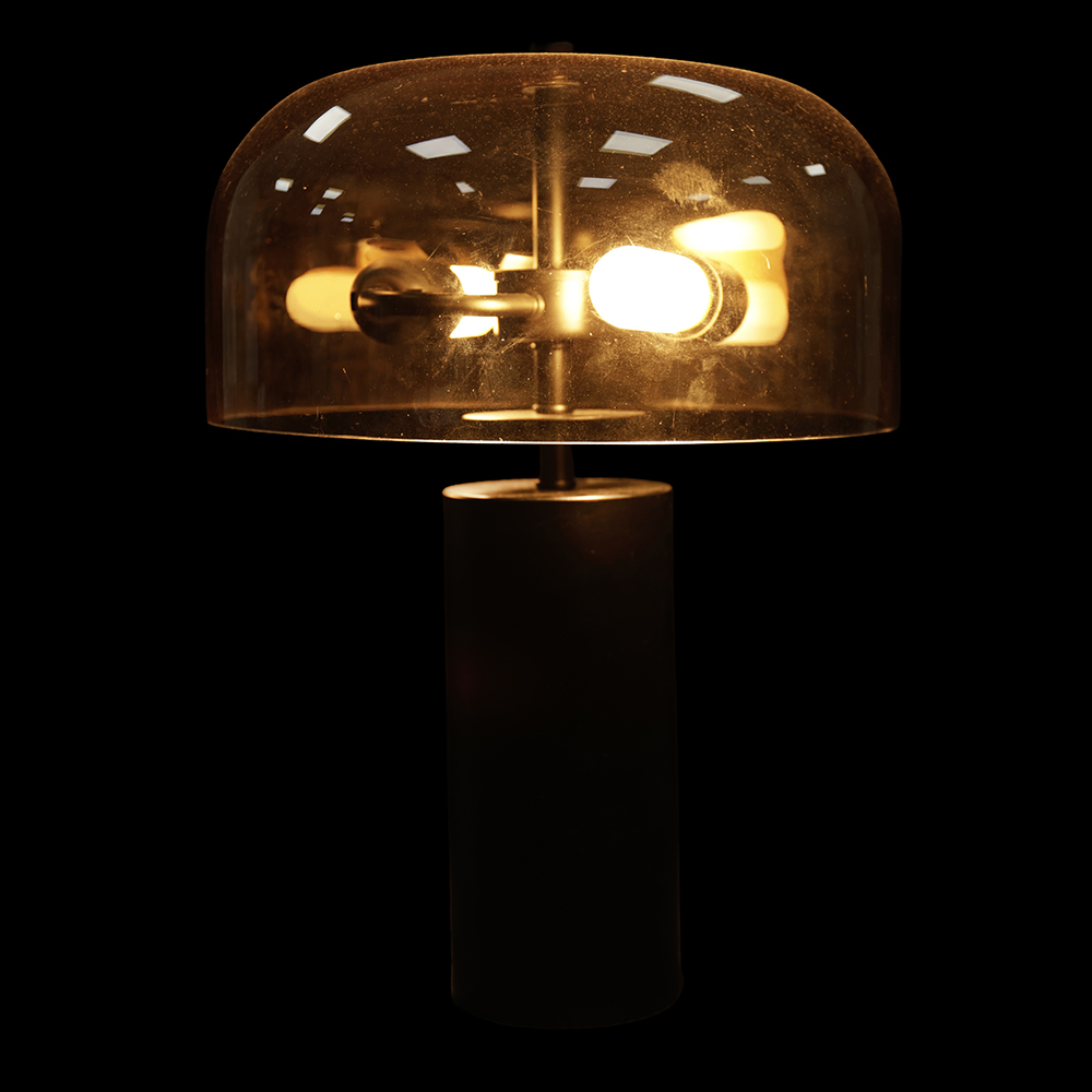 ABAJUR DECORATIVO METAL E VIDRO BIVOLT (PRETO AMBAR) 42X30X30cm