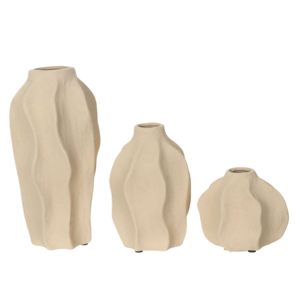 KIT VASOS DECOR CERAMICA ORGANICO C/3 BRANCO (BEGE) 22cm 10,5d