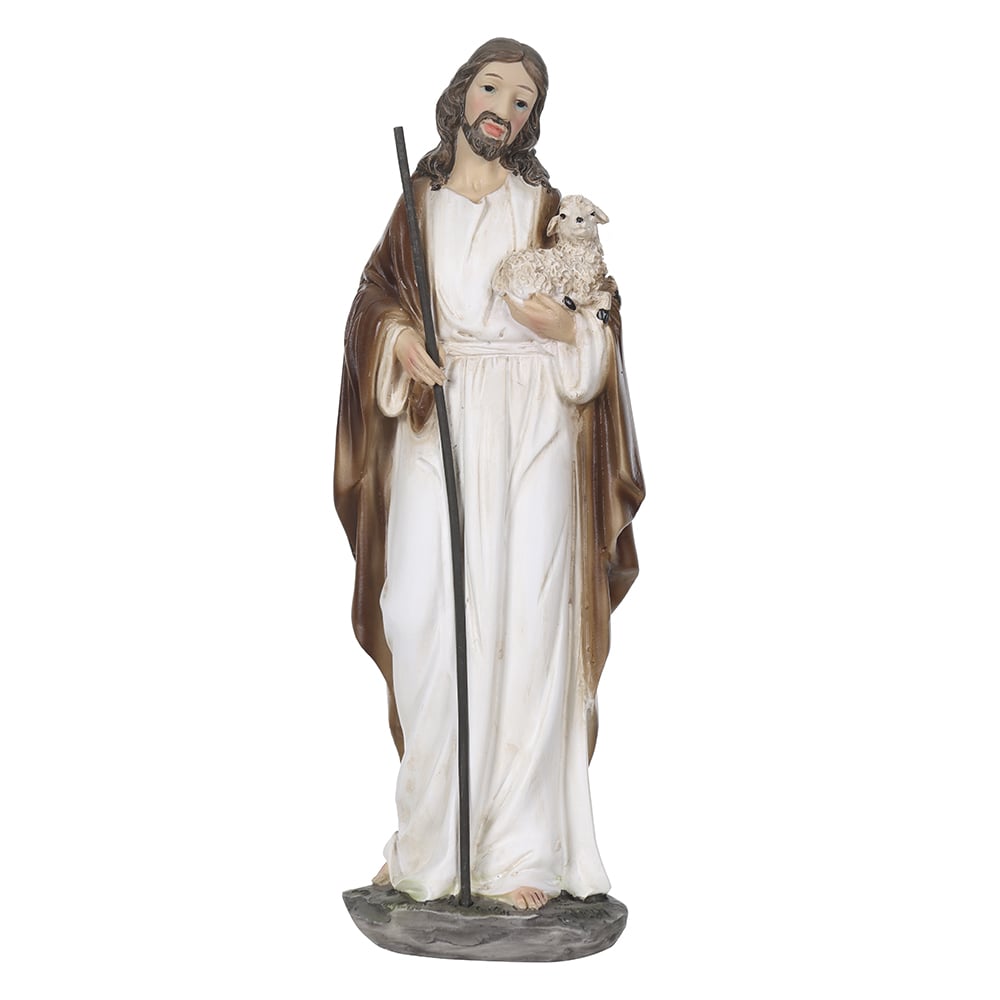 RESINA RELIGIOSA JESUS O BOM PASTOR (BEGE MARROM) 19,5X7cm