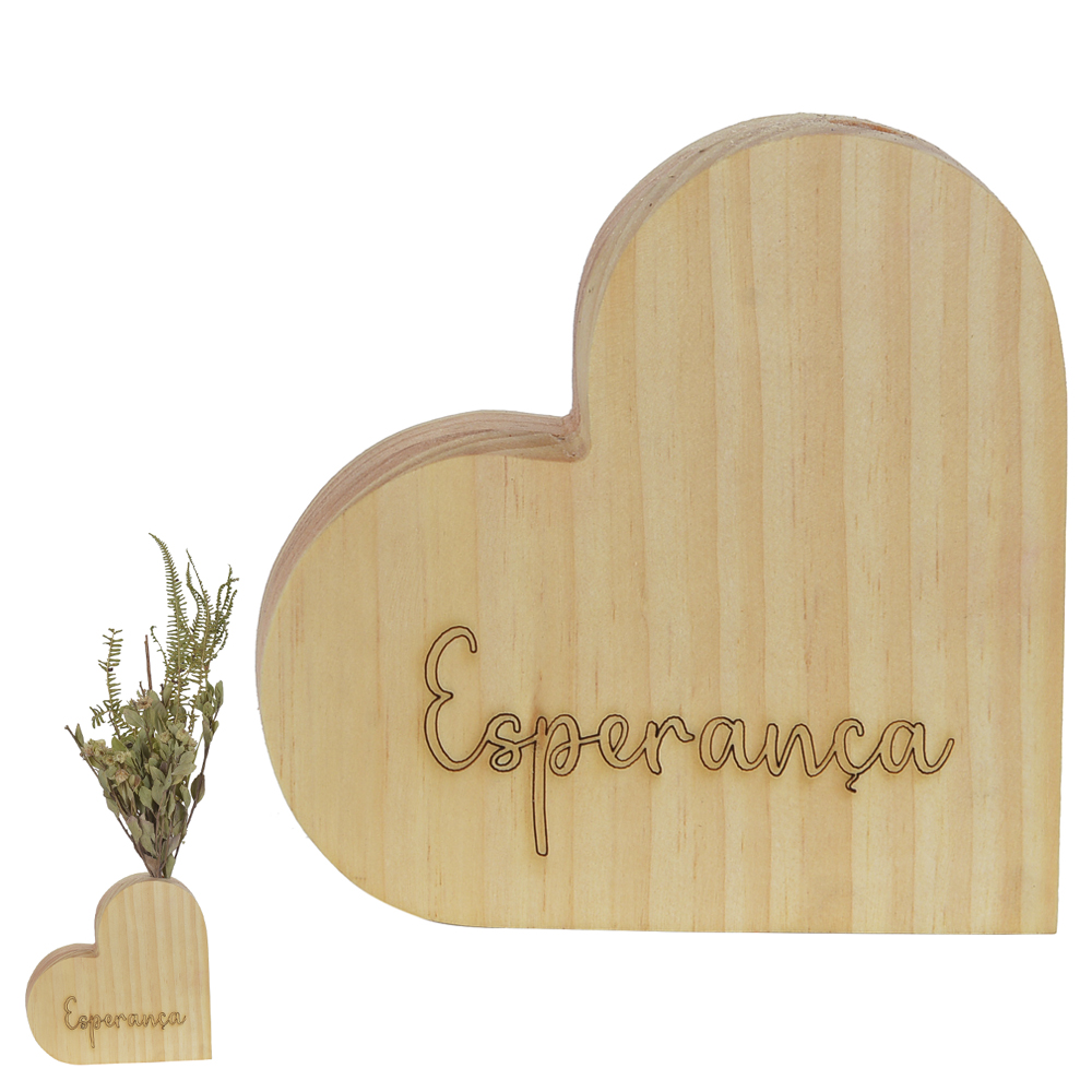 VASO CORACAO MADEIRA PRESENTE (NATURAL) 17X15CM