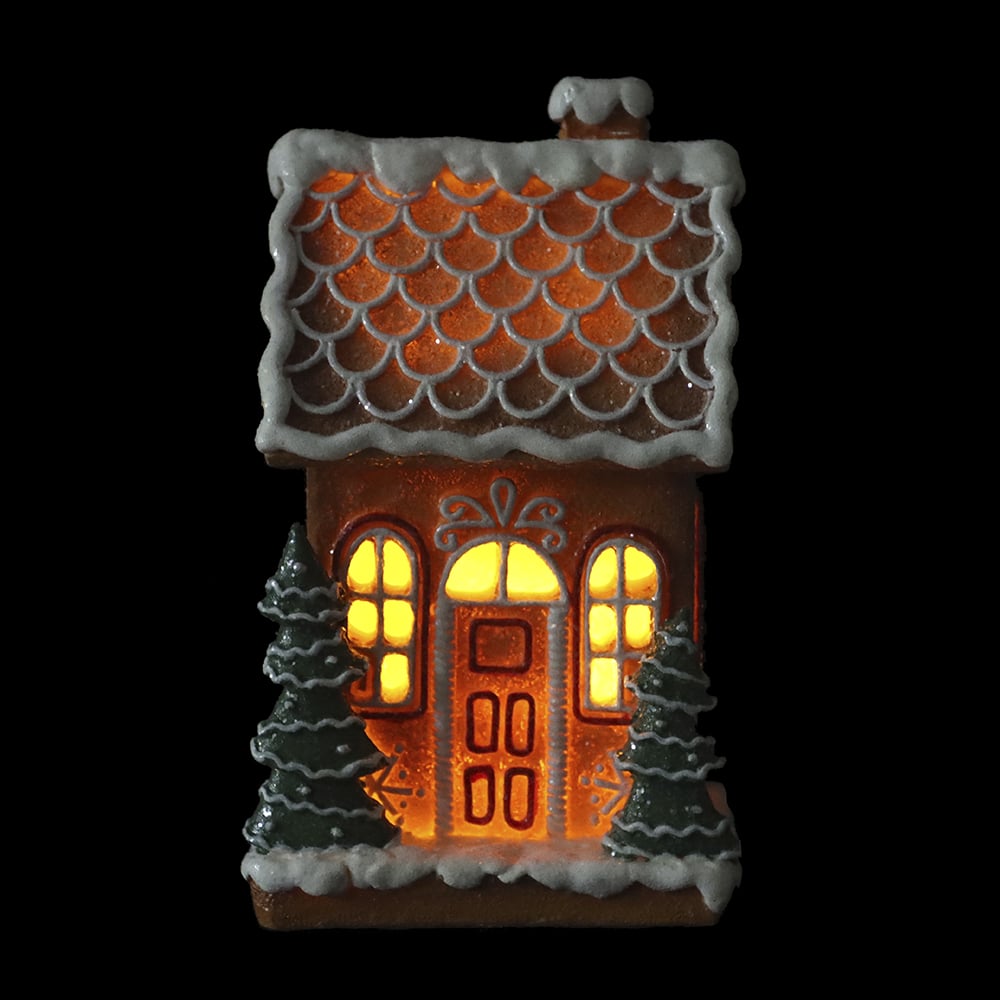 RESINA NATAL CASA GINGER C/LED (BEGE BRANCO) 15,5X9,5cm