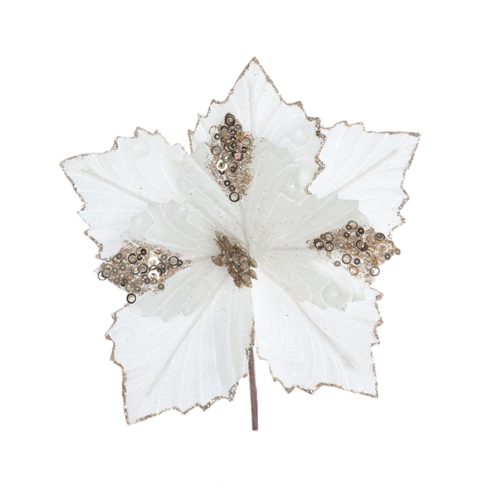 H.BICO DE PAPAGAIO NATAL AVELUDADO (OFF WHITE GLITTER CHAMPANHE) 25cm 20d 8P