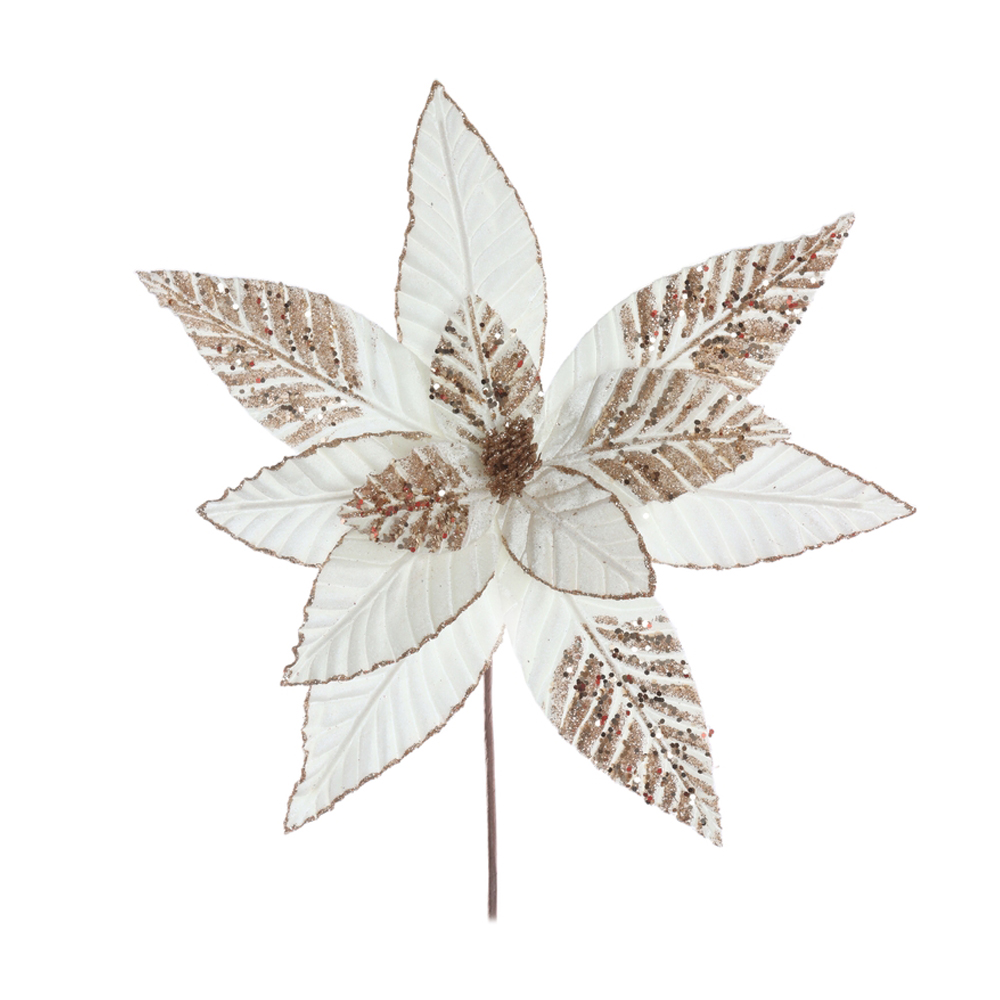 H.BICO DE PAPAGAIO NATAL AVELUDADO (OFF WHITE GLITTER CHAMPANHE) 25cm 45d 12P
