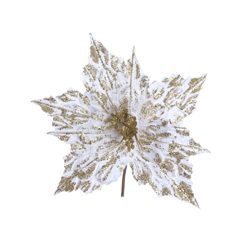 H.BICO DE PAPAGAIO NATAL AVELUDADO (BRANCO GLITTER DOURADO) 25cm 24d 8P