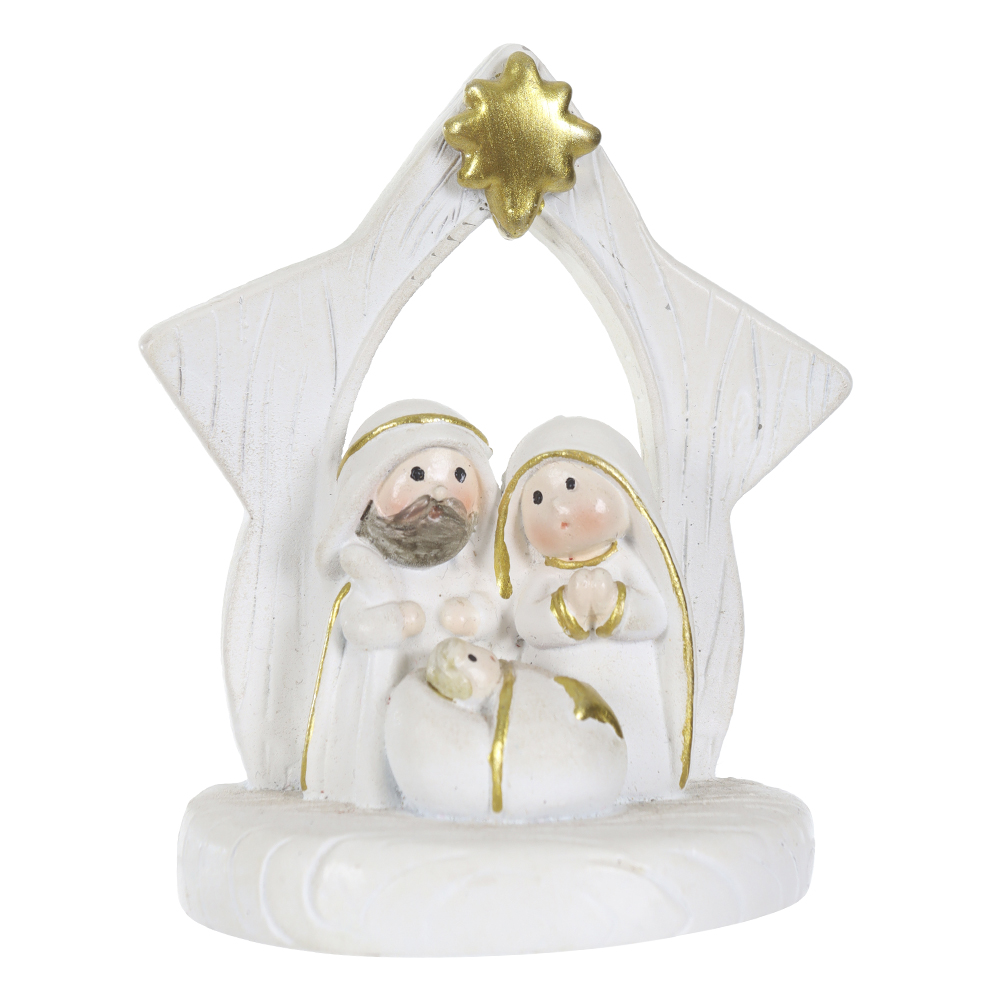 RESINA NATAL SAGRADA FAMILIA INFANTIL (BEGE DOURADO) 7,5X3,5cm