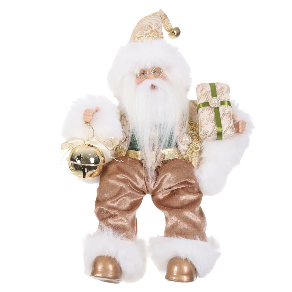 PAPAI NOEL NATAL SENTADO (DOURADO VERDE) 30cm