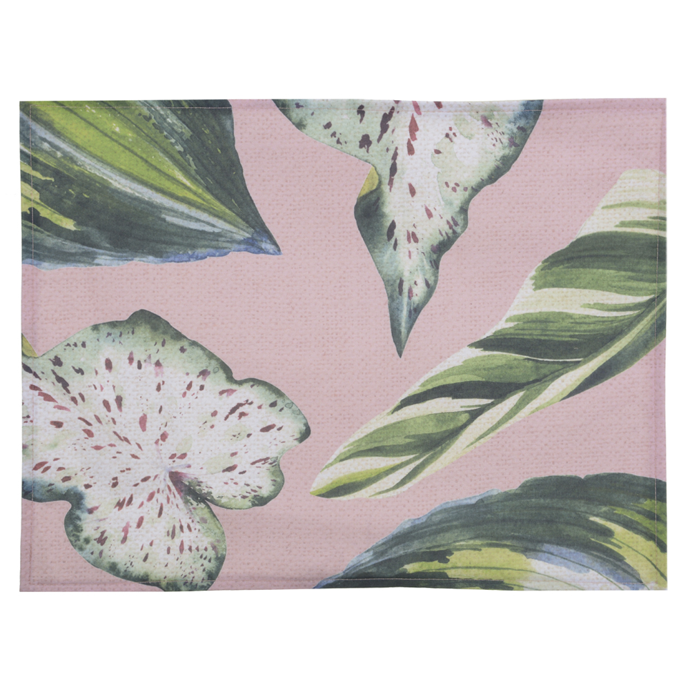 LUGAR AMERICANO TECIDO FOLHAGEM (POLIESTER / NYLON ROSA E VERDE) 35X45CM