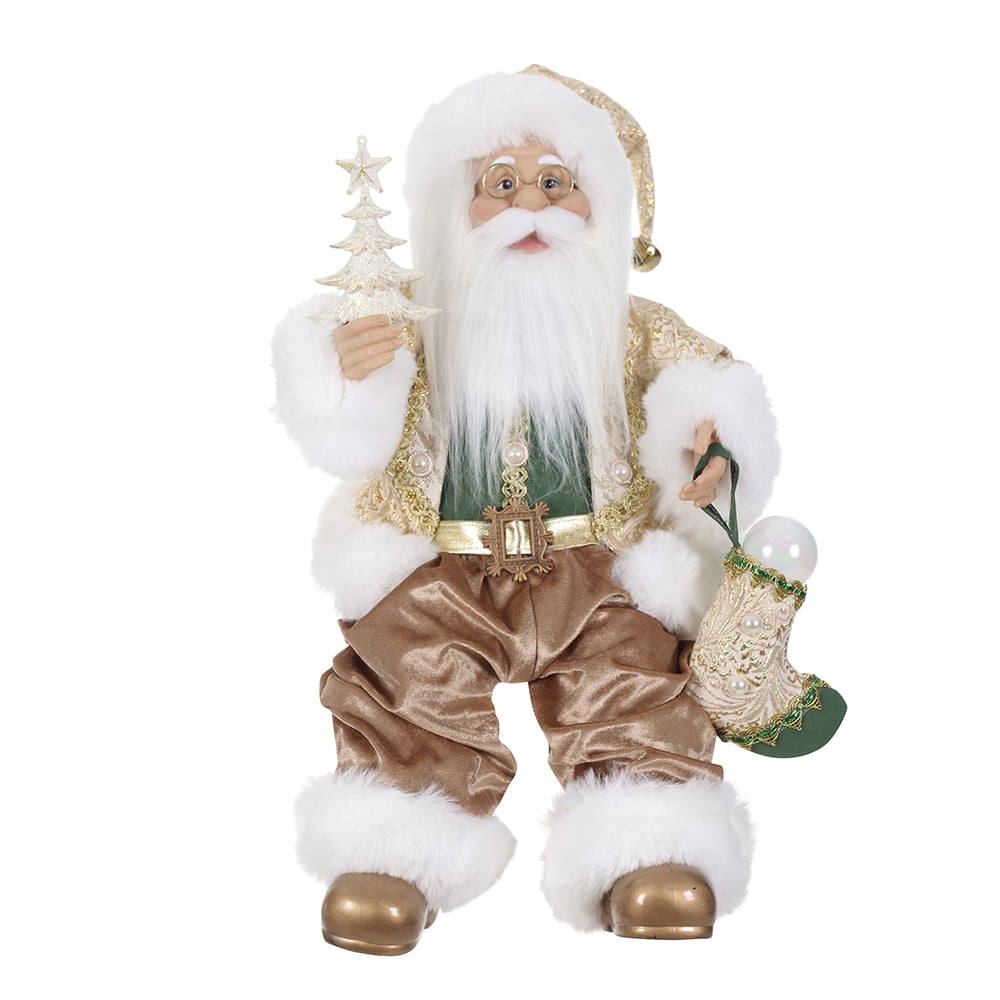 PAPAI NOEL NATAL SENTADO (DOURADO VERDE) 60cm