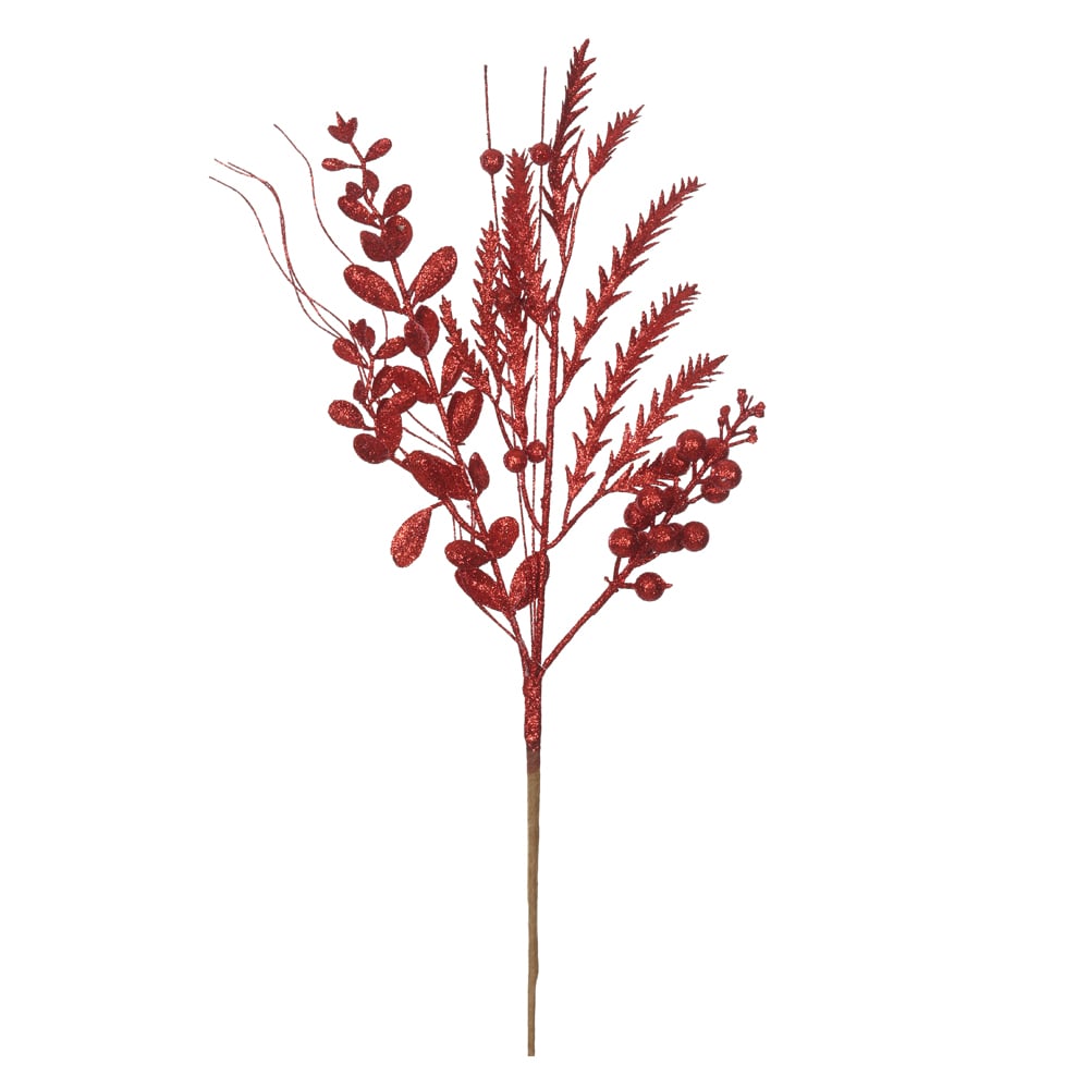 C.FOLHA NATAL C/GLITTER (VERMELHO) 42cm