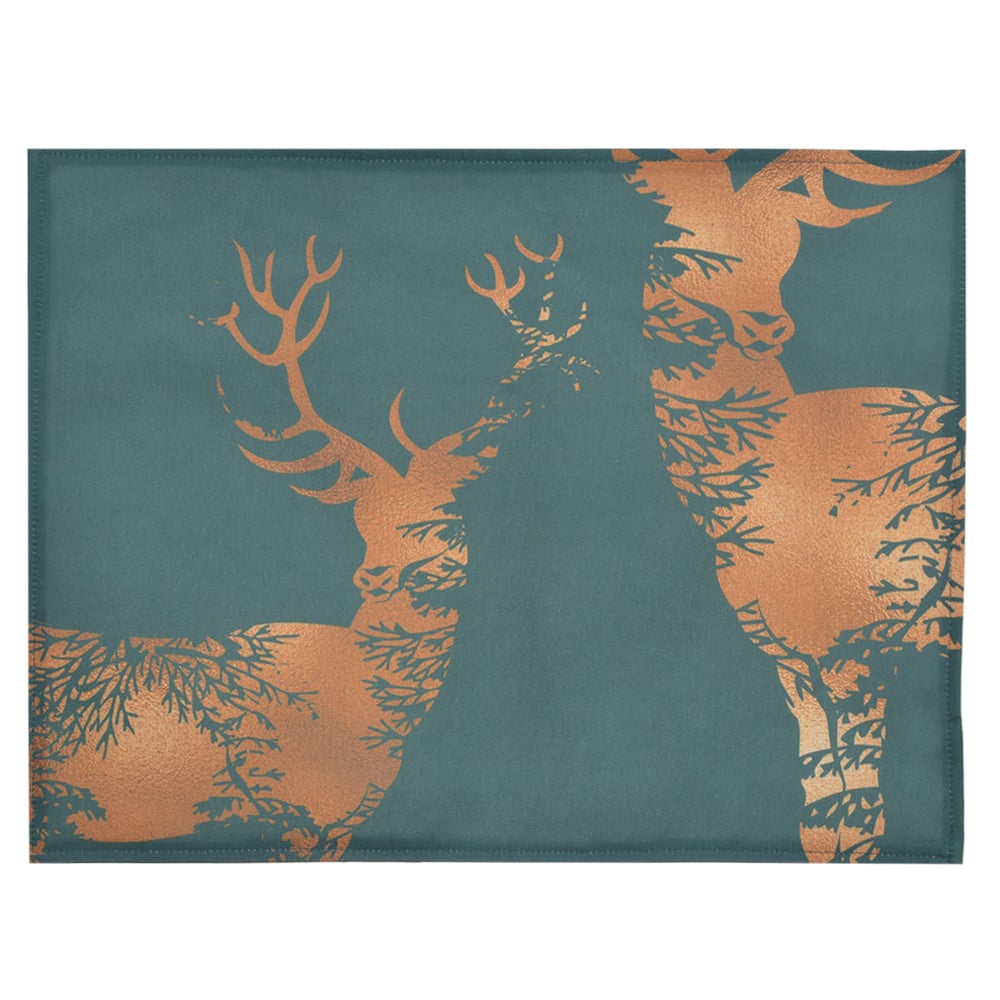 LUGAR AMERICANO RENA FLORESTA NATAL (DOURADO E VERDE) 35X45CM