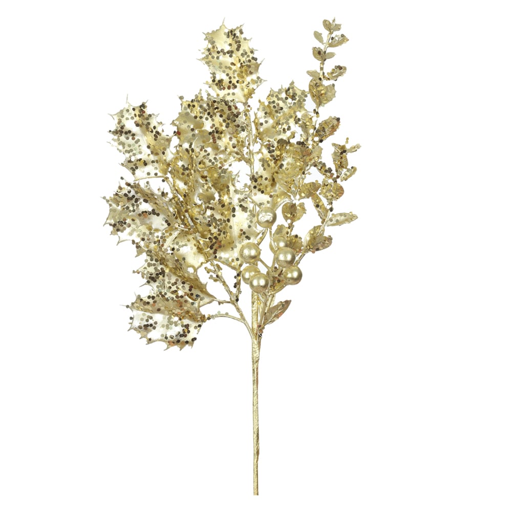 C.FOLHA NATAL C/GLITTER (DOURADO) 40cm