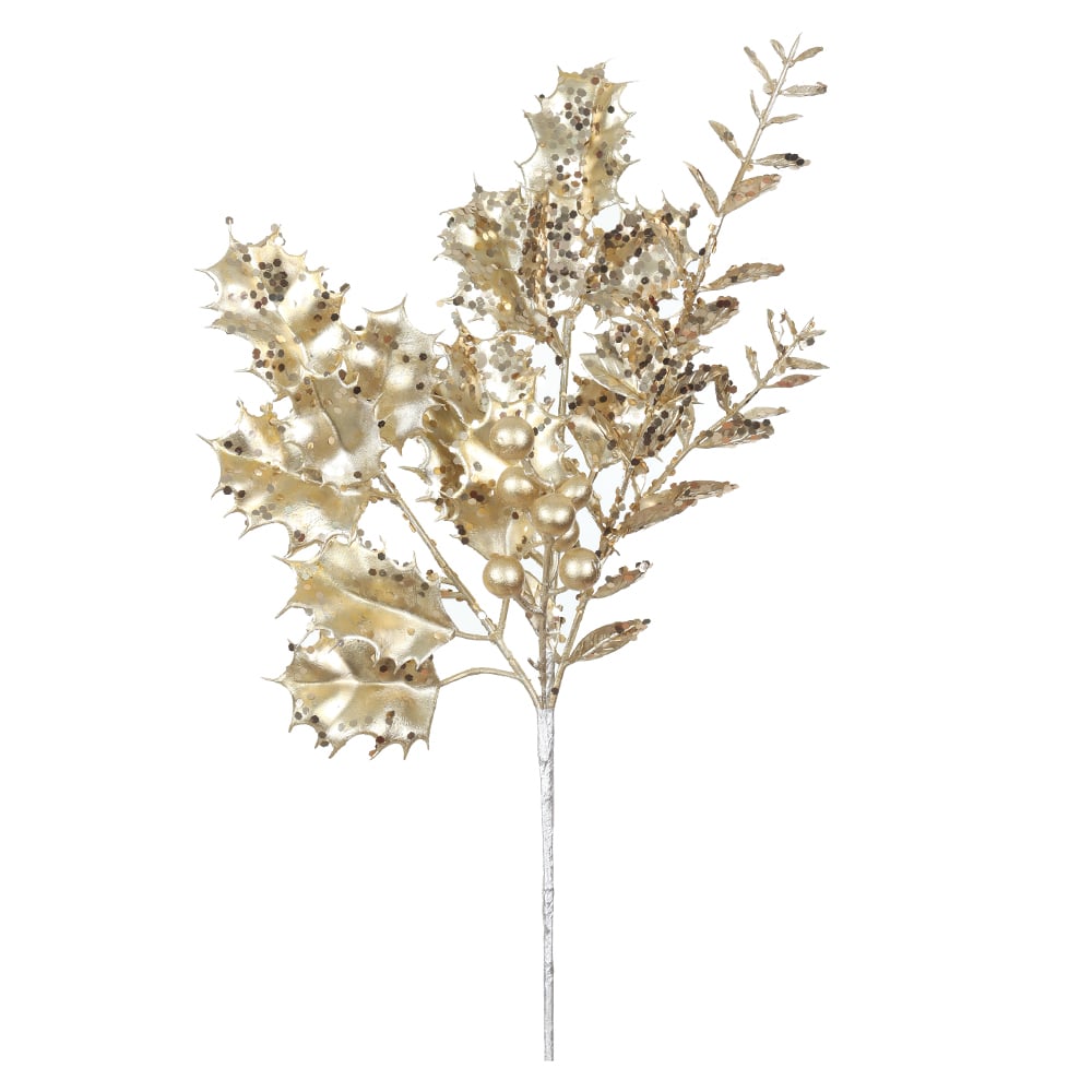 C.FOLHA NATAL C/GLITTER (CHAMPANHE) 40cm