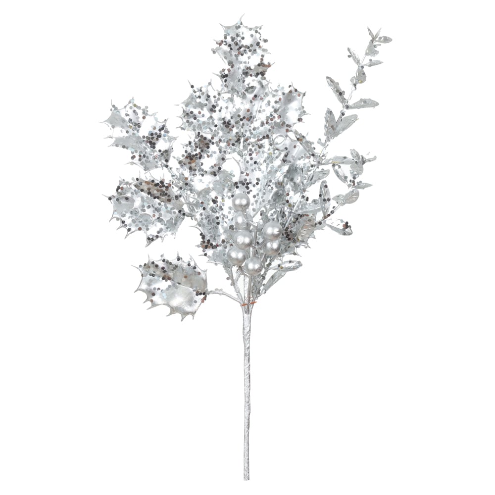 C.FOLHA NATAL C/GLITTER (PRATA) 40cm