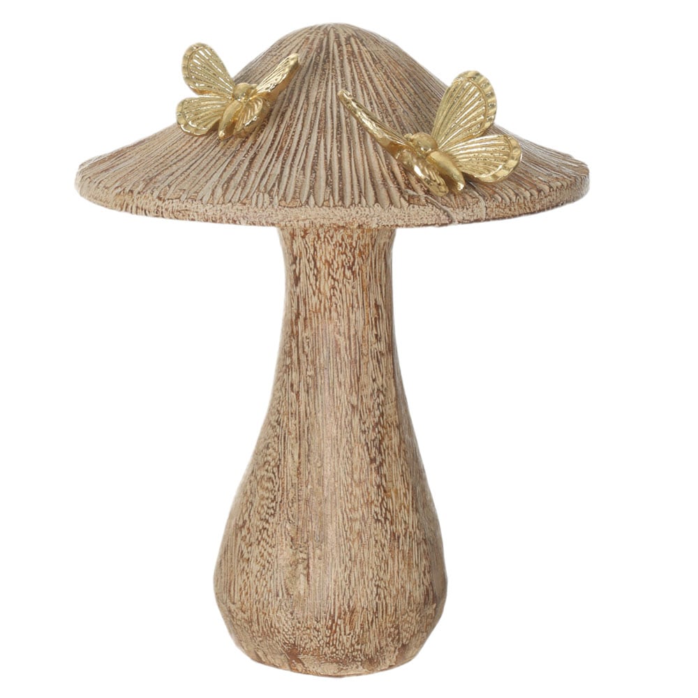 ESCULTURA DECORATIVA POLIRESINA COGUMELO COM BORBOLE (FENDI) 18X14X14cm