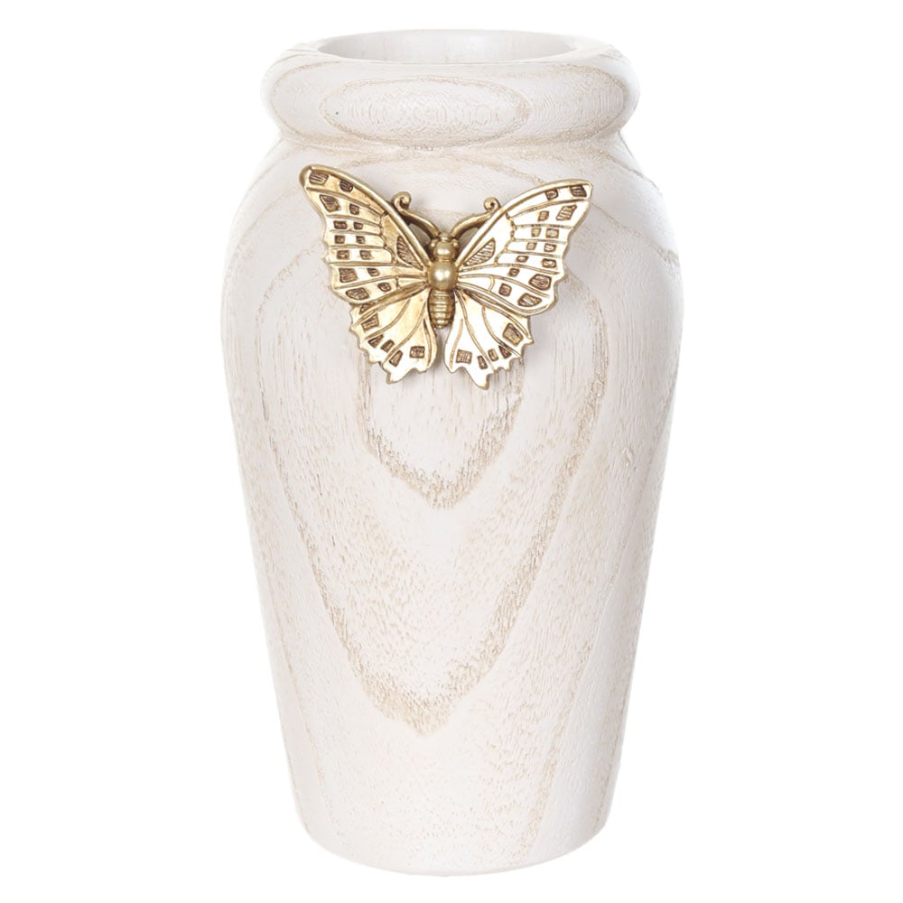 VASO DECORATIVO POLIRESINA COM BORBOLETA (BRANCO DOURADO) 19,7X11,8X11,1cm