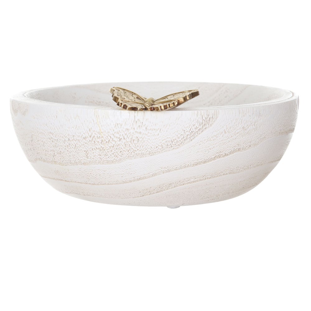CENTRO DE MESA POLIRESINA COM BORBOLETA (BRANCO DOURADO) 8,5X24,5X23,3cm