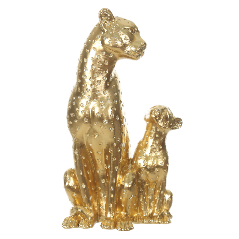 ESCULTURA DECORATIVA POLIRESINA LEOPARDOS (DOURADO) 25,4X14X12cm