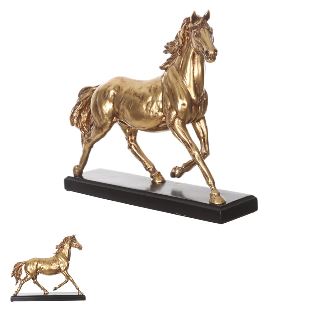 ESCULTURA DECORATIVA POLIRESINA CAVALO (DOURADO) 25,3X29,5X7,5cm