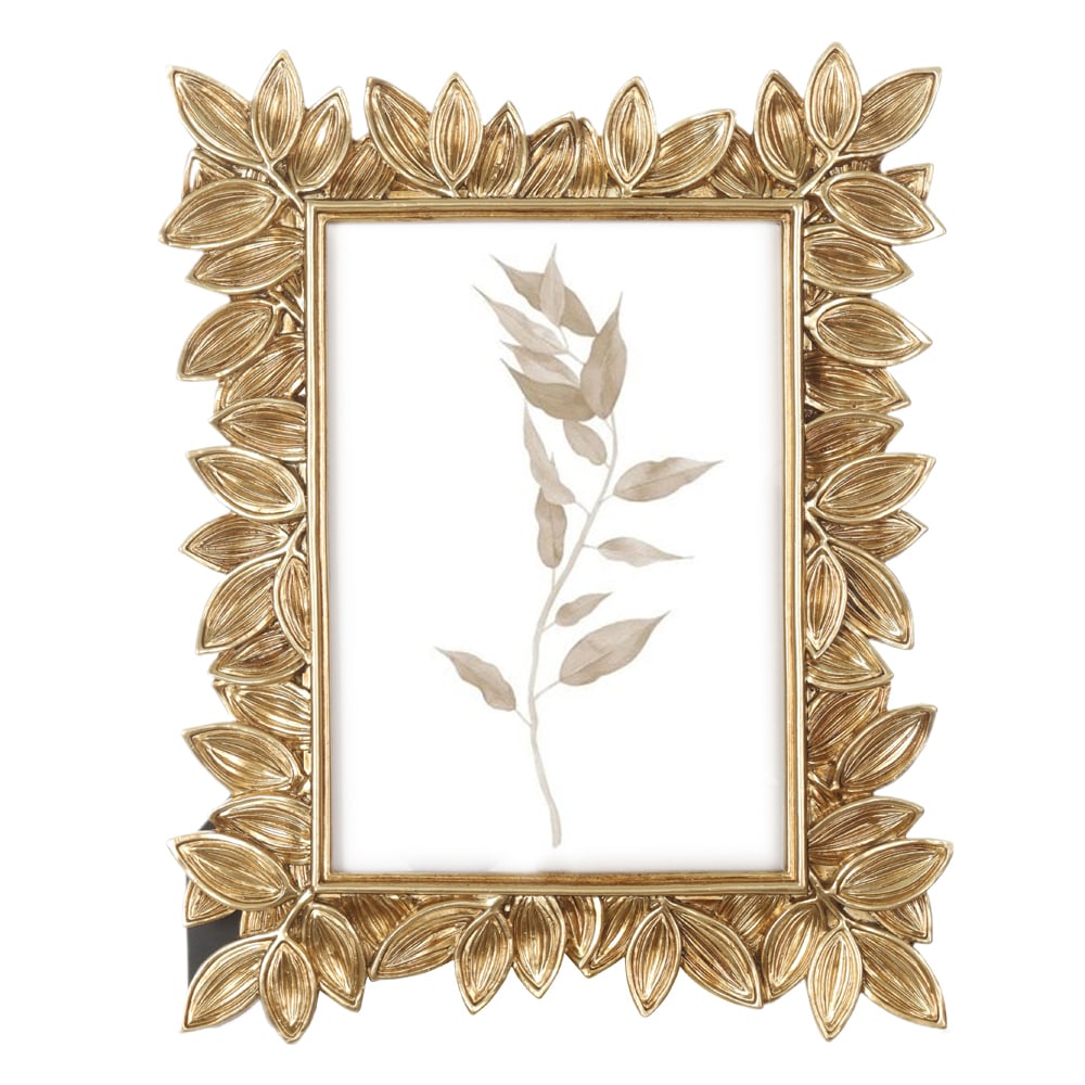PORTA RETRATO POLIRESINA FTO 13X18 CM FOLHAS (DOURADO) 25,9X20,3X1,5cm