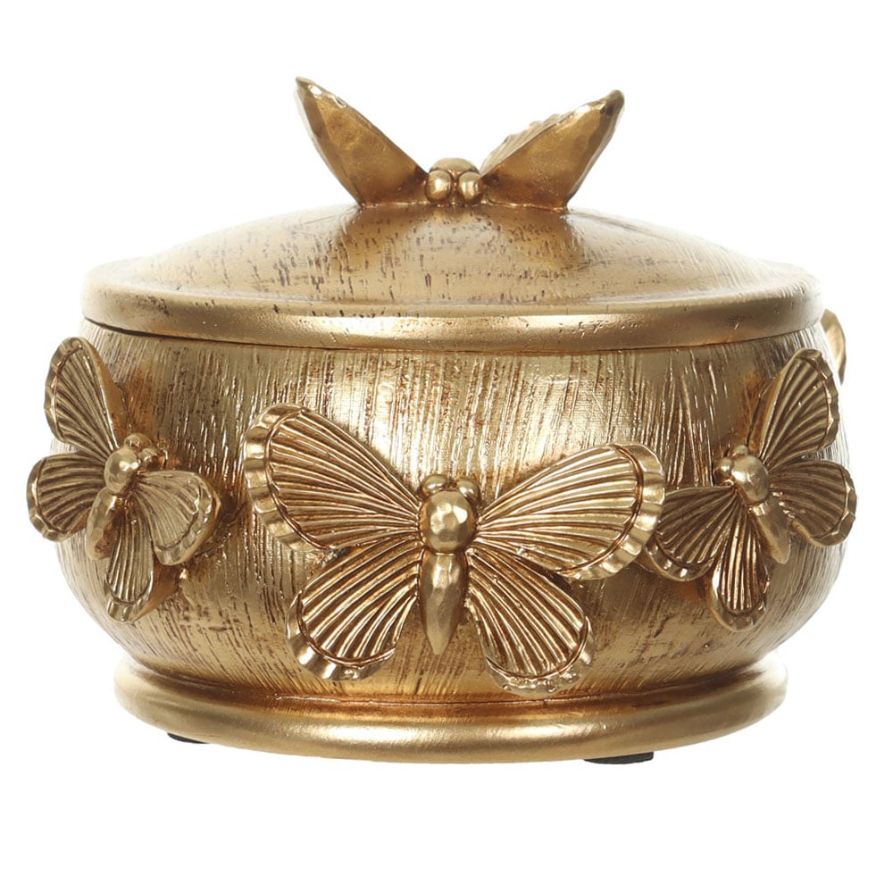 CAIXA DECORATIVA POLIRESINA BORBOLETAS (DOURADO) 8,9X12,5X11cm