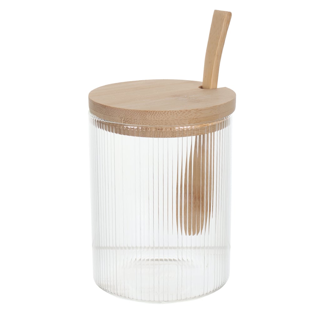 PORTA CONDIMENTO VIDRO BORO 420ml 10,8X8cm C/ COLHER E TAMPA MADEIRA (TRANSPAREN