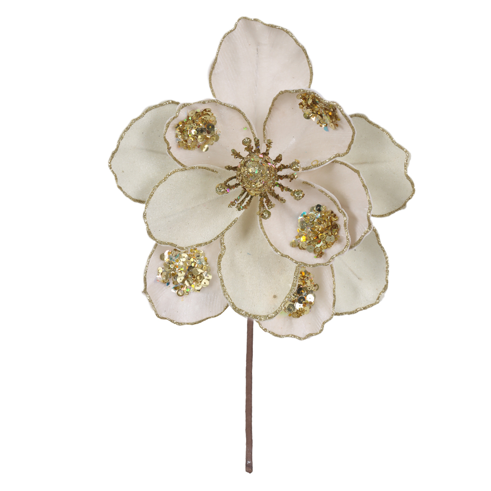 H.MAGNOLIA NATAL AVELUDADO (OFF WHITE GLITTER DOURADO) 25cm 25d 12P
